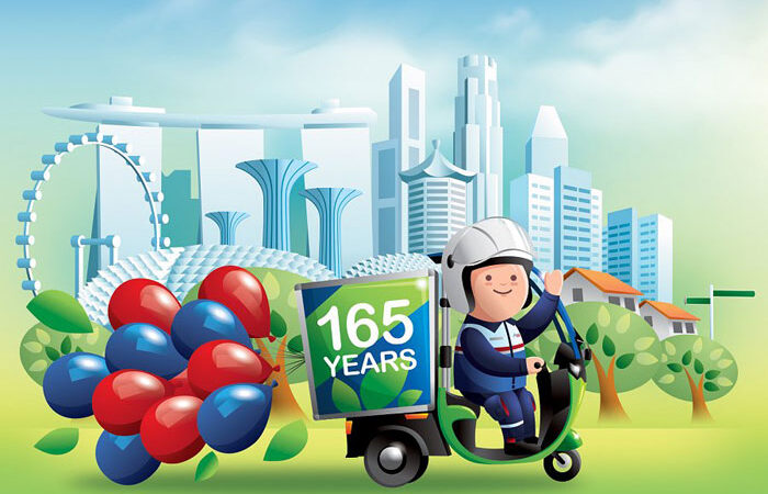 SINGAPUR. 165 años de servicios postales